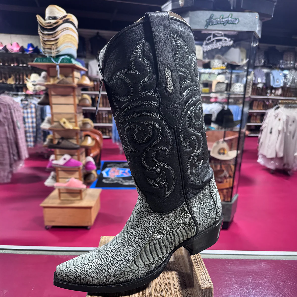 Rustic Black Ostrich Leg Boots - Image 3