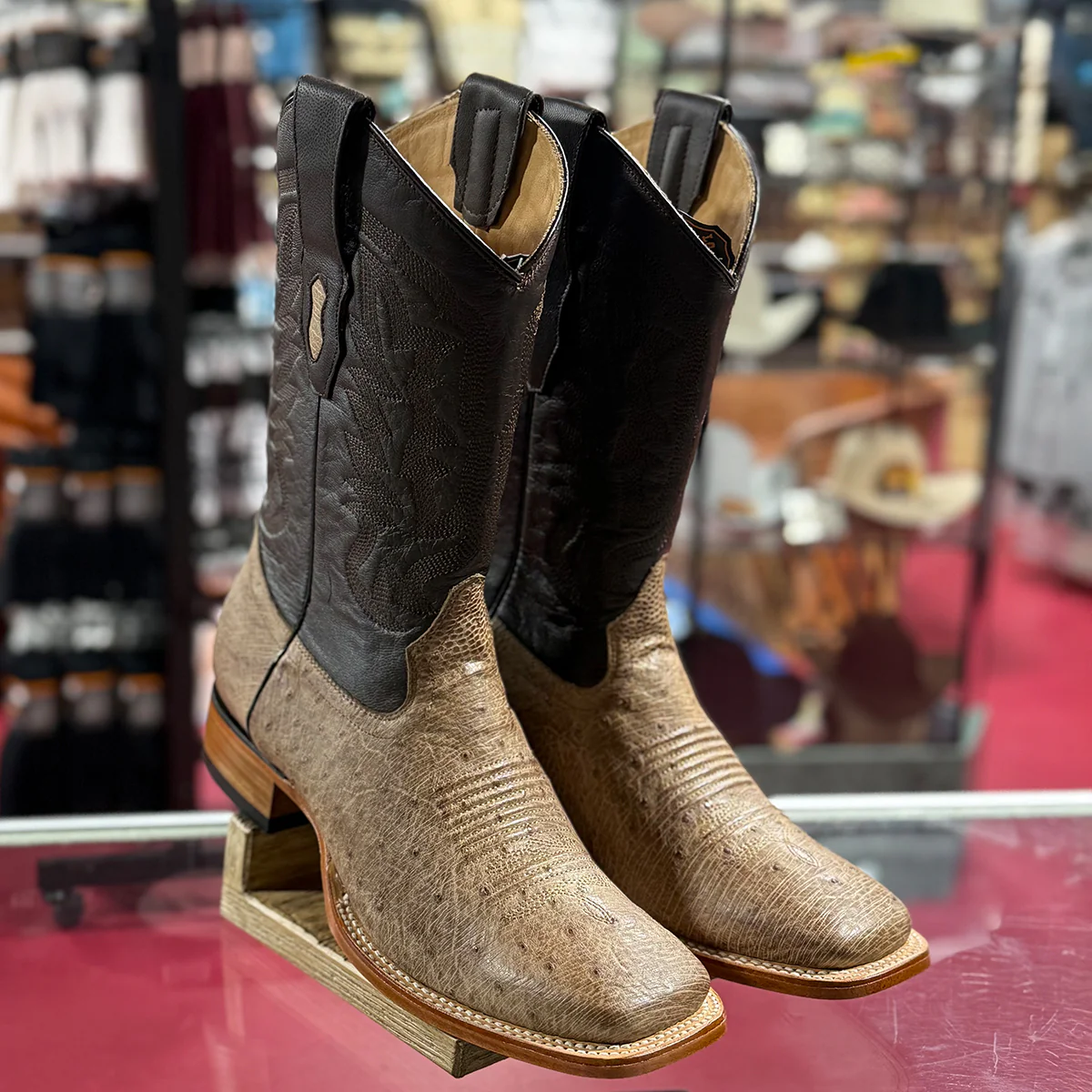 Mens Square Toe Smooth Ostrich Cowboy Boots - Image 3