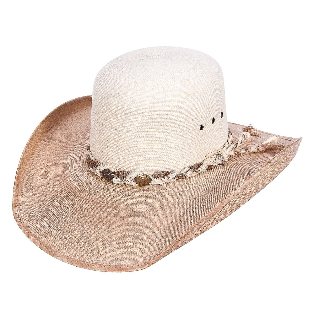 Stone Open Crown Palm Leaf Straw Cowboy Hat - Image 3