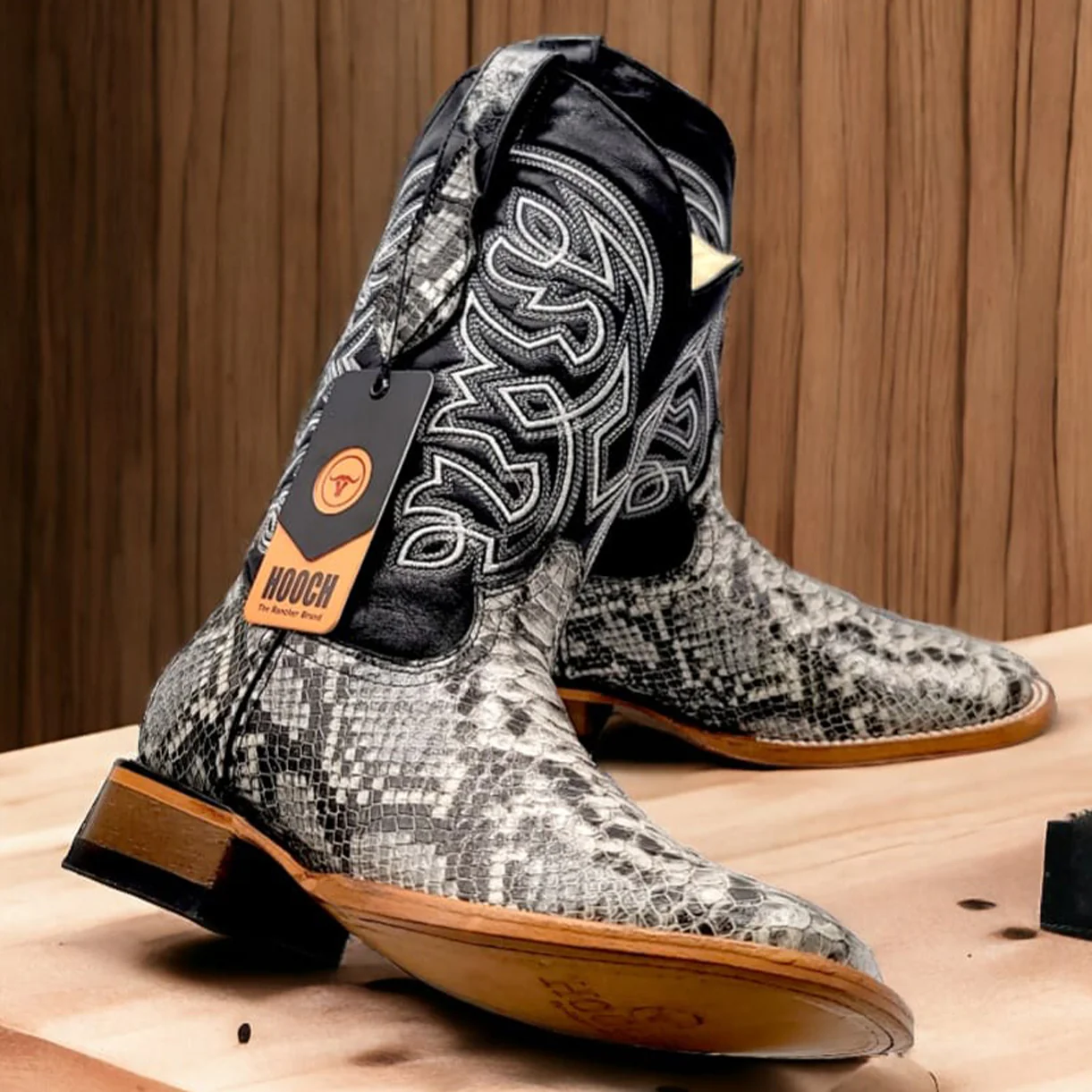 Men's Snake Print Square Toe Western Boots - Image 3
